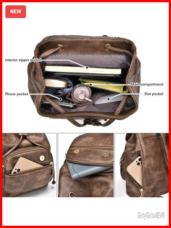 Retro Cute Mini Vegan Leather Backpack Purse for Women Small Travel Daypack main image 5